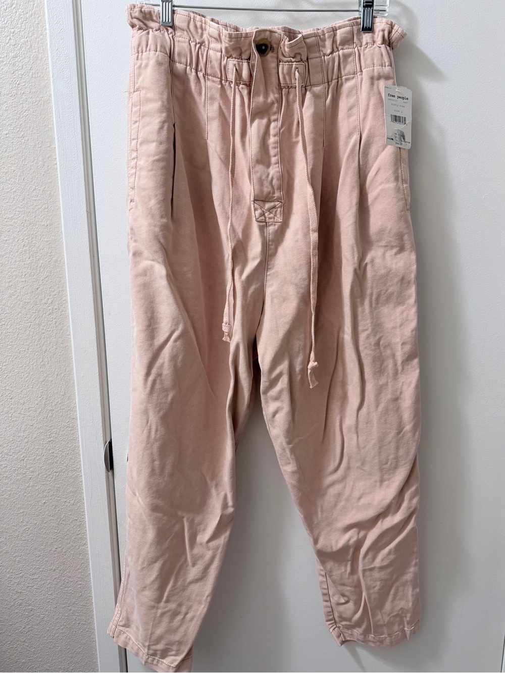 Free People Women’s Drawstring High-waisted Tapered Paperbag Pants - Misty Rose